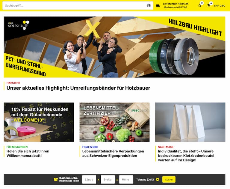 Home Page des aXpel one for all shops mit den Highlights des Monats