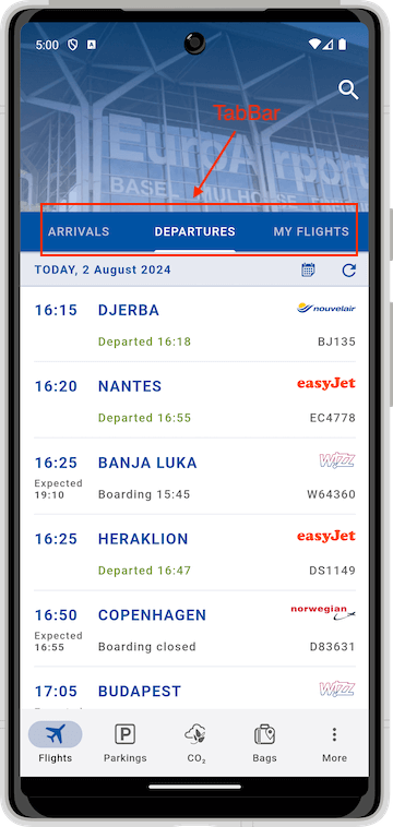 Android EuroAirport App Home Light Mode