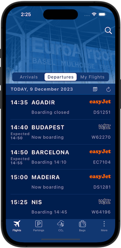 EuroAirport iOS App mit grösserer Textgrösse