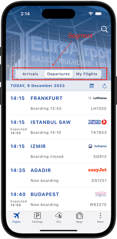 iOS EuroAirport App Home Light Mode