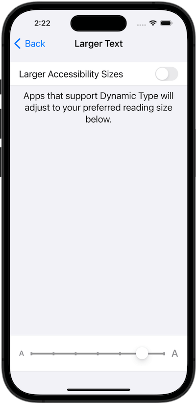 iOS Setting zur Whal der Textgrösse