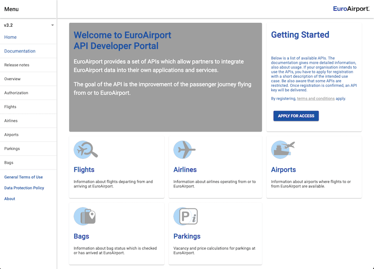 Home Page des EuroAirport Entwicklerportal